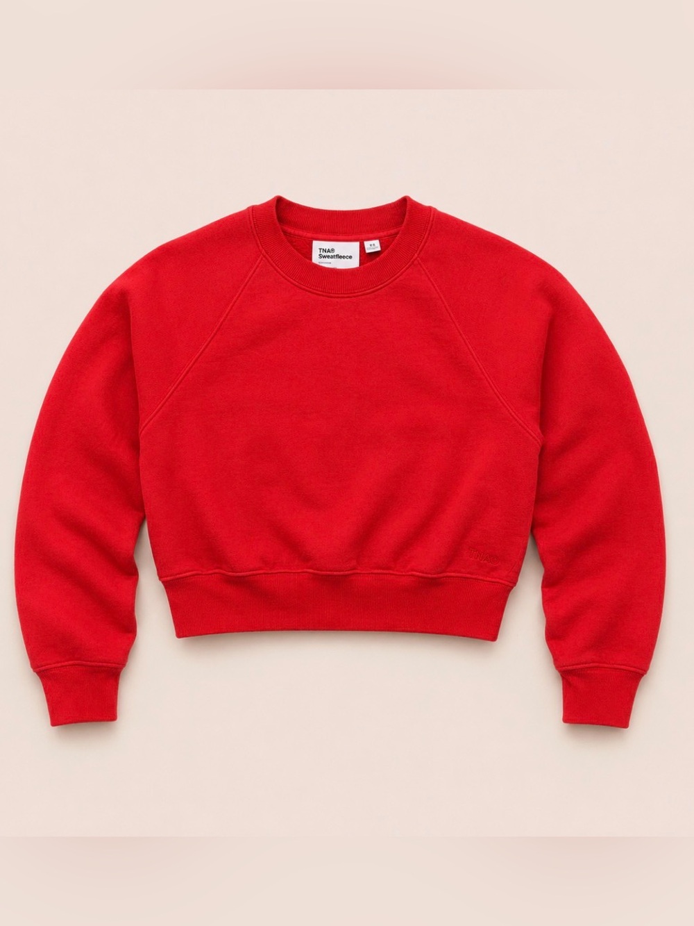 Aritzia TNA Red Cropped Perfect Fit Cozy Sweatfleece Crewneck Sweatshirt